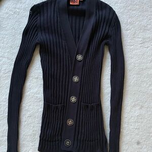 Tory Burch Black Ribbed Cardigan